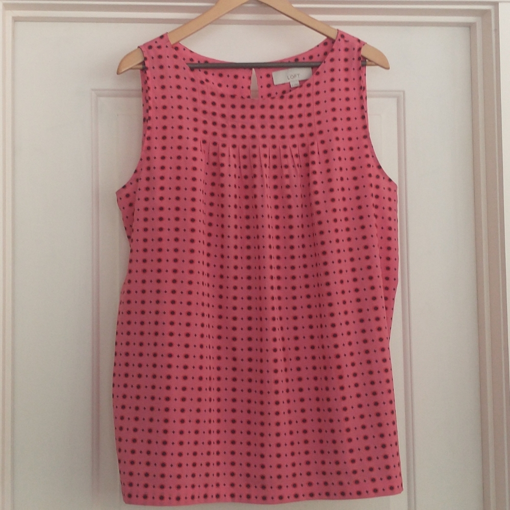 Ann Taylor Loft Pink & Navy Polka Dot Tank Top Size XL
